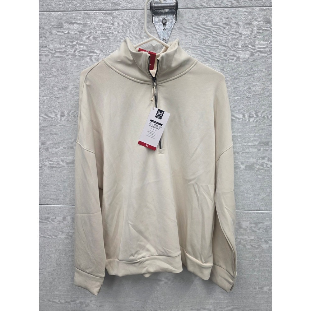 Member's Mark Womens Sandwash Quarter Zip Pullover Cream Relaxed Fit XL NWT